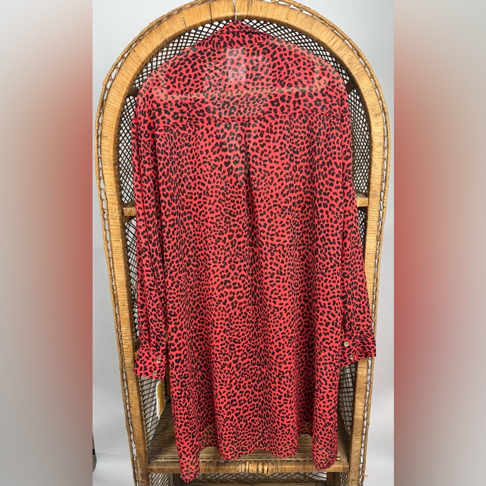 Michael Kors Sheer Animal Print Cover-Up Shirt Sea Coral L NWT Beach Swim - Picture 5 of 7